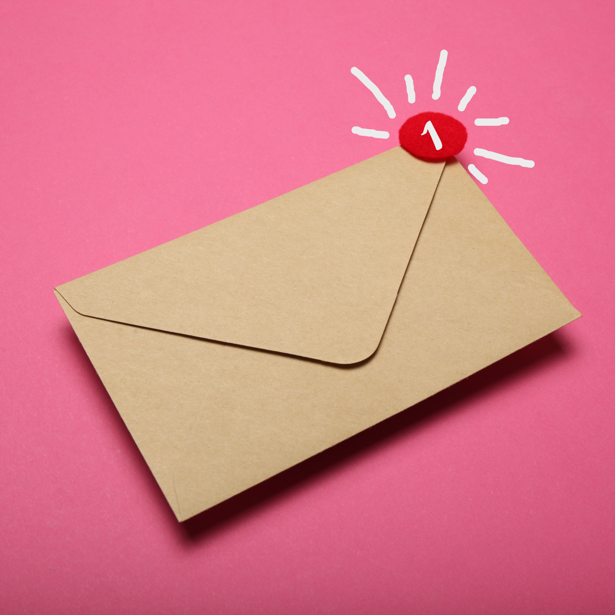 brown letter with an icon showing an unread email on a pink background