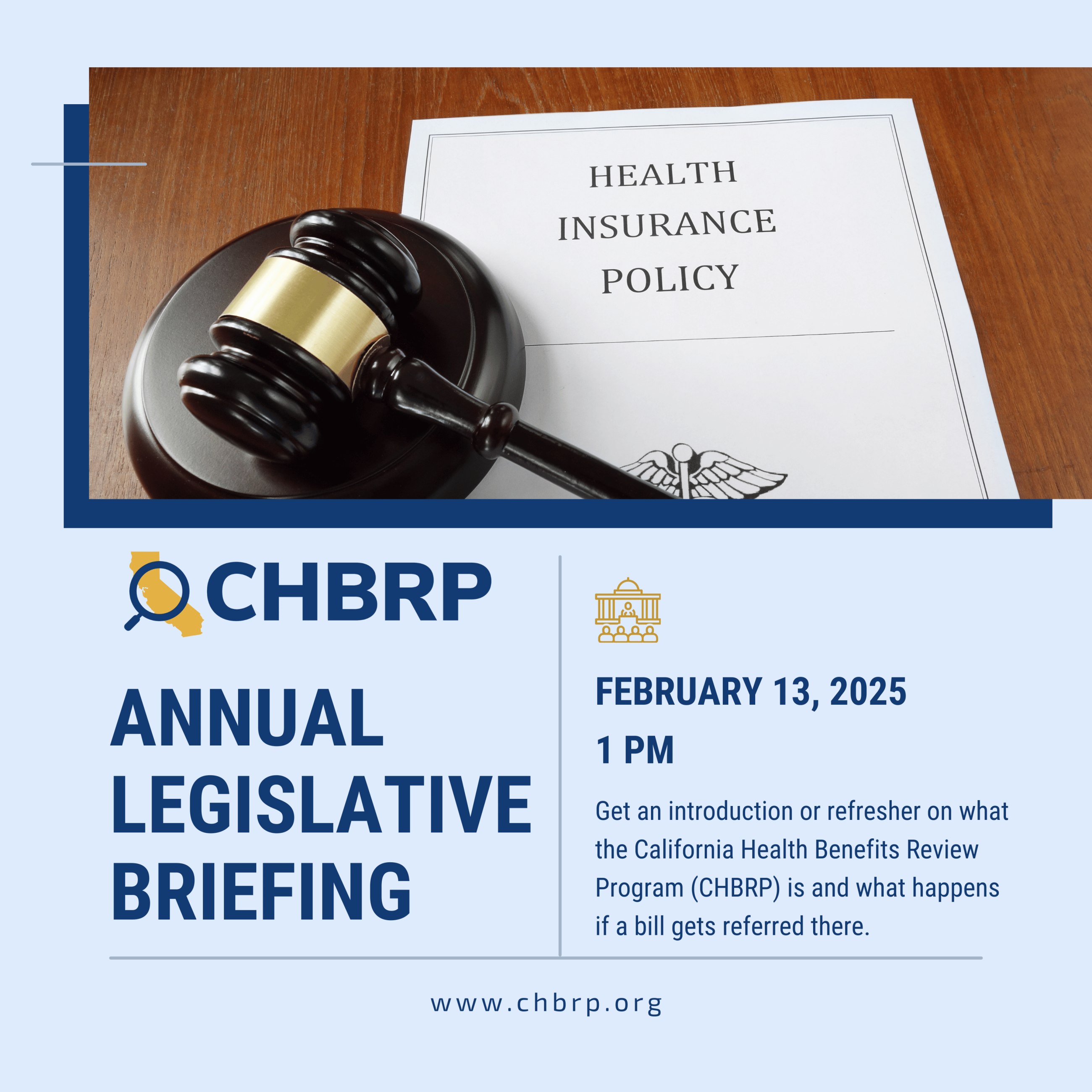 A flyer for CHBRP's annual leg briefing on Thursday, February 13